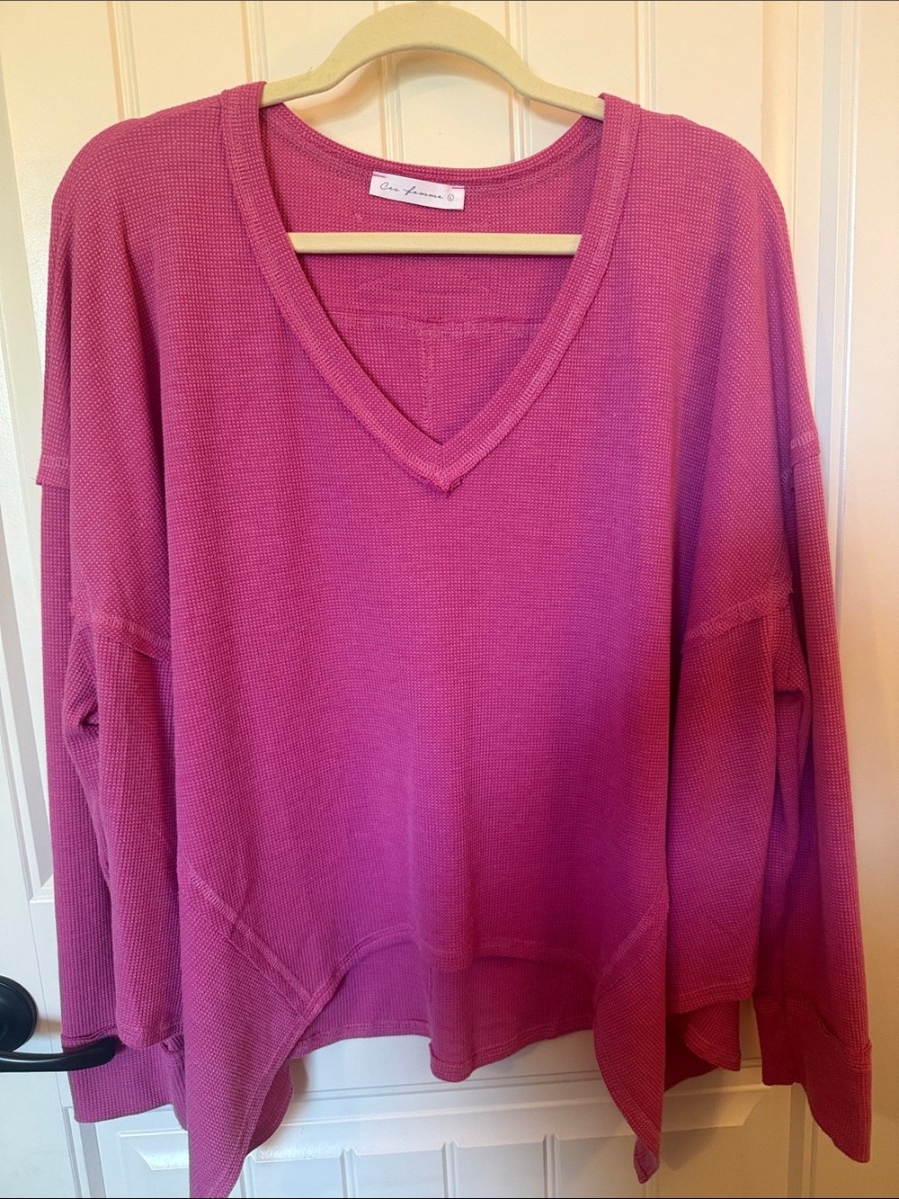 Ces Femme Raspberry Pink V-Neck Waffle Knit Pullover